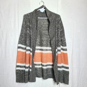 Suzy Shier Women's XL Open Cardigan Gray Orange Casual Long Sleeves Knit